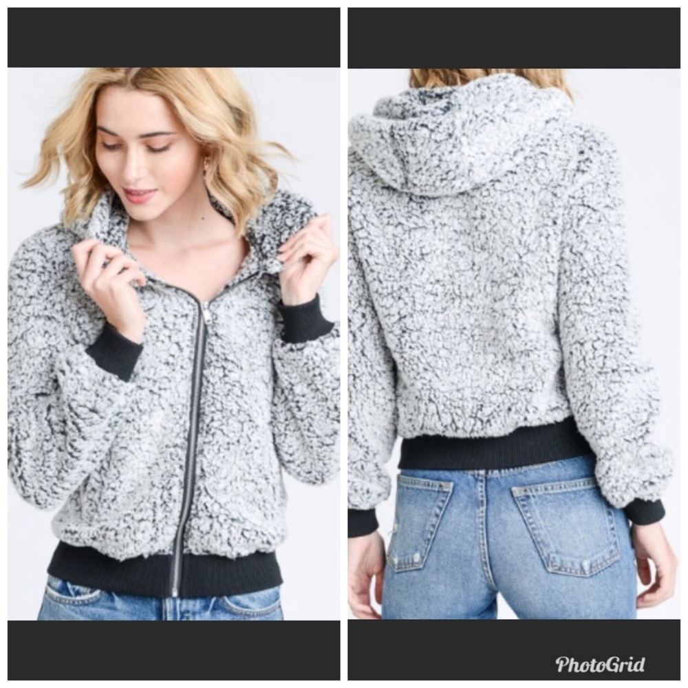 Black Two Toned Sherpa Teddy Bear Style Coat
